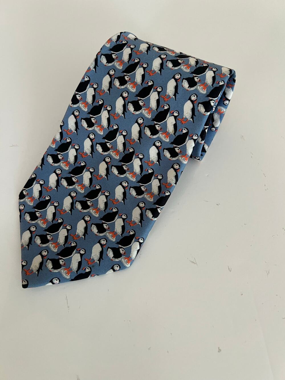 The Signature Aquarium Collection Silk Neck Tie Penguin Print Blue JL